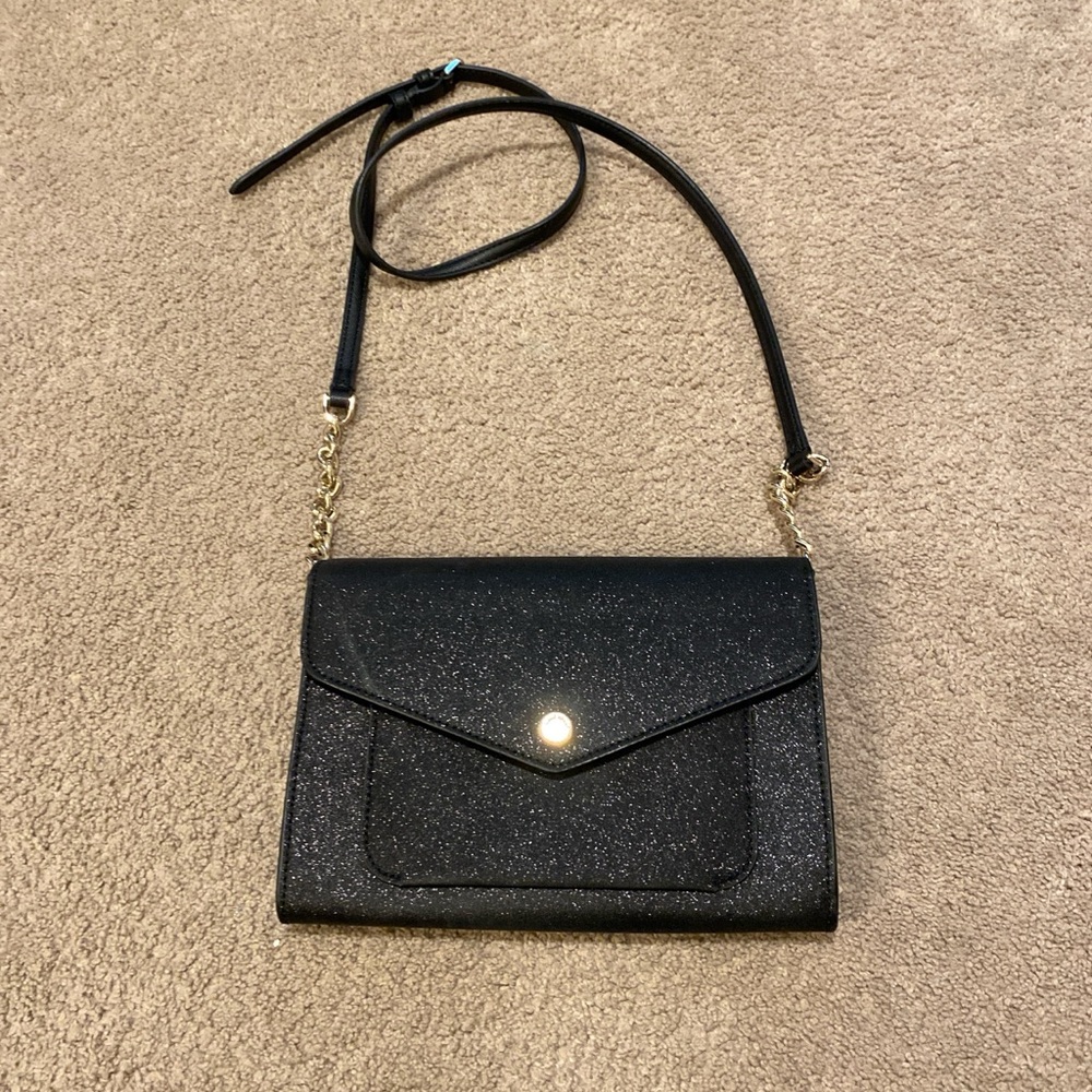 Kate Spade Glittery Black Crossbody Bag with Gold Hardware